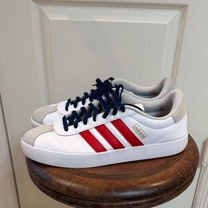 Adidas Men's White Sneakers with Red Stripes